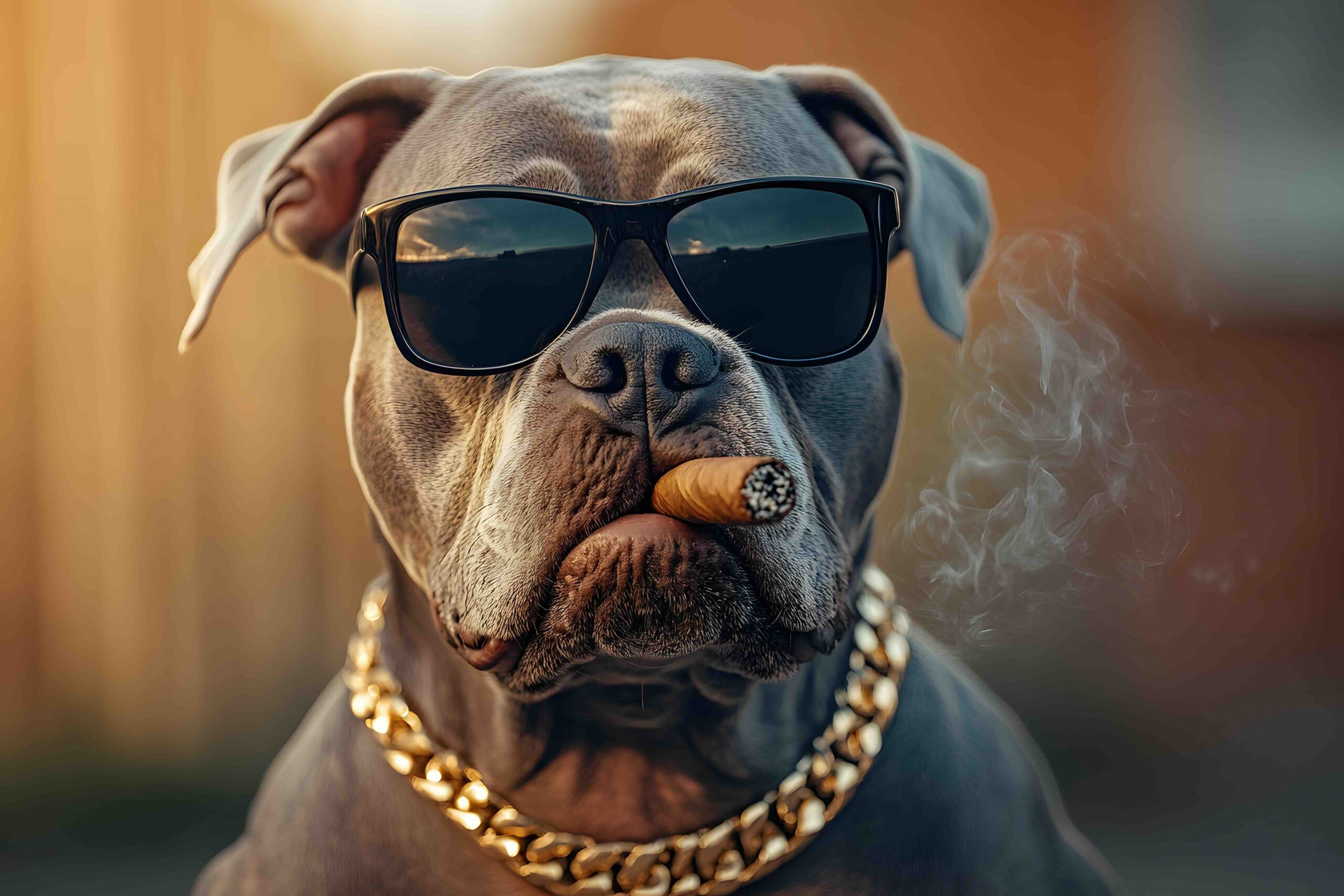 funny dog with sunglasses smoking a cigar