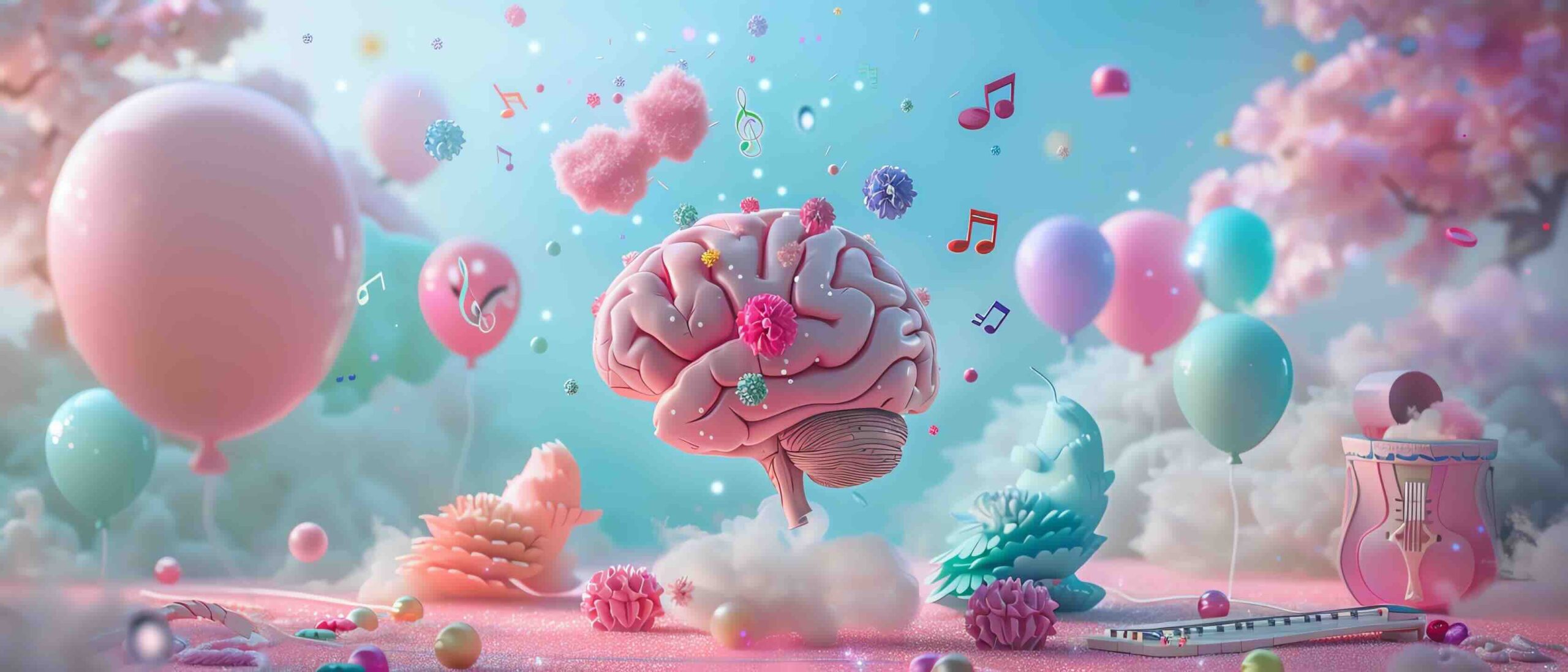 Brain with pink baloons